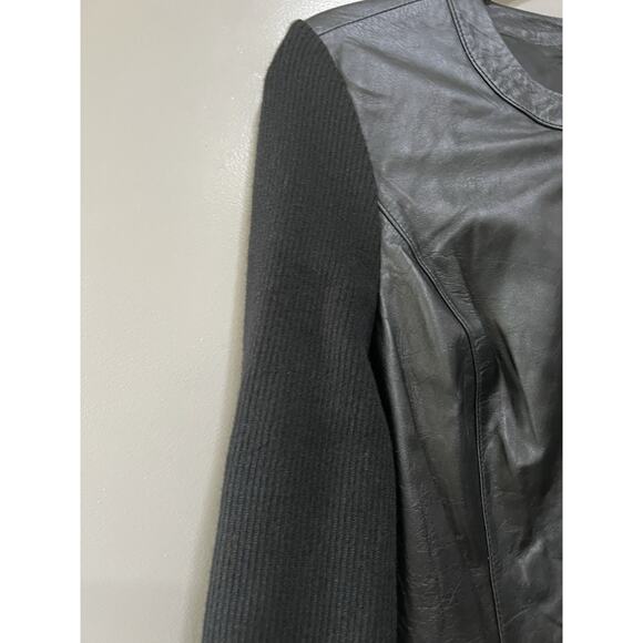 Jaclyn Smith Classic Transitional Black leather Ribbed knit light Jacket Large - Picture 4 of 8